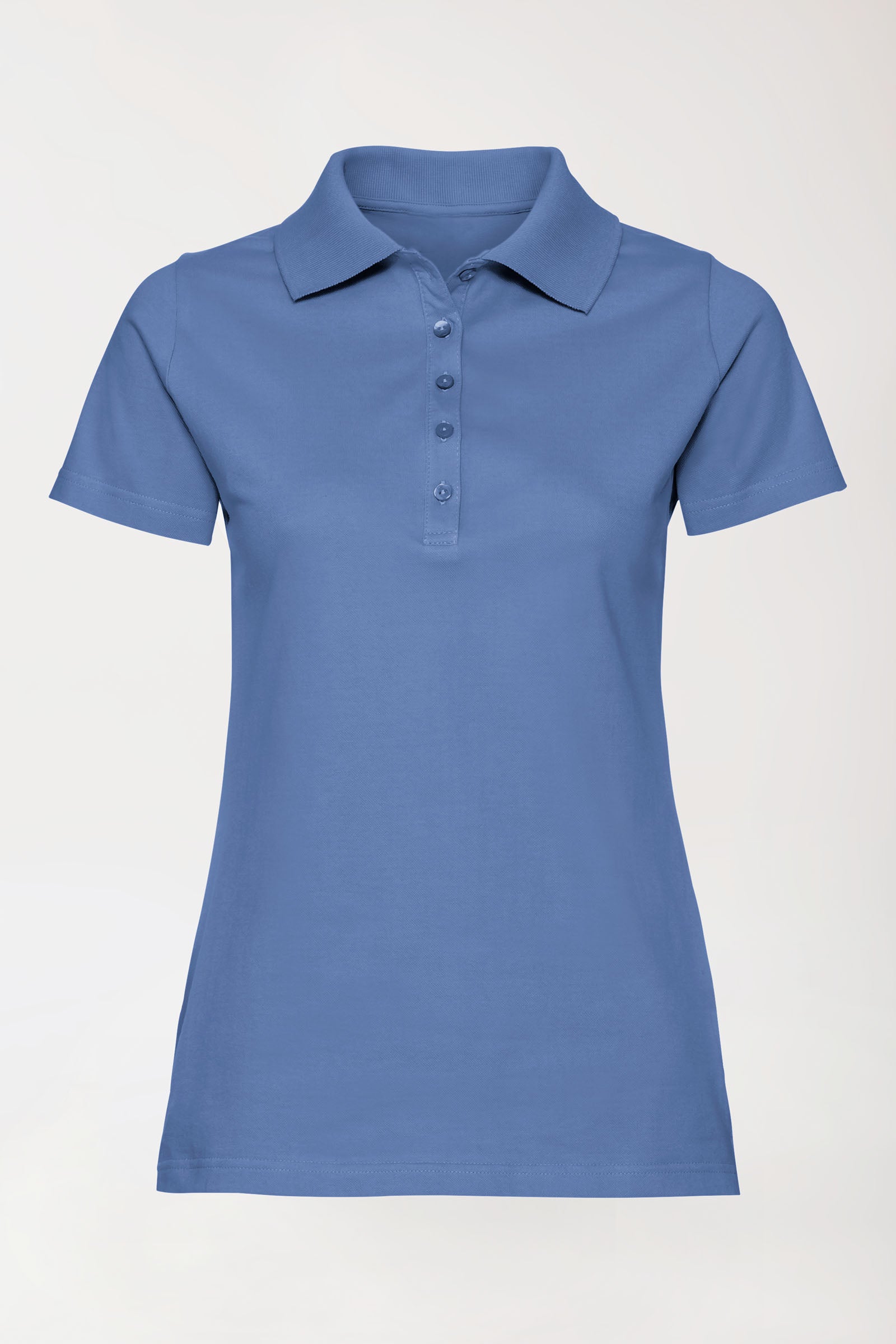 Stretch shirt dames - polokraag petrolblauw, Voorzijde view 