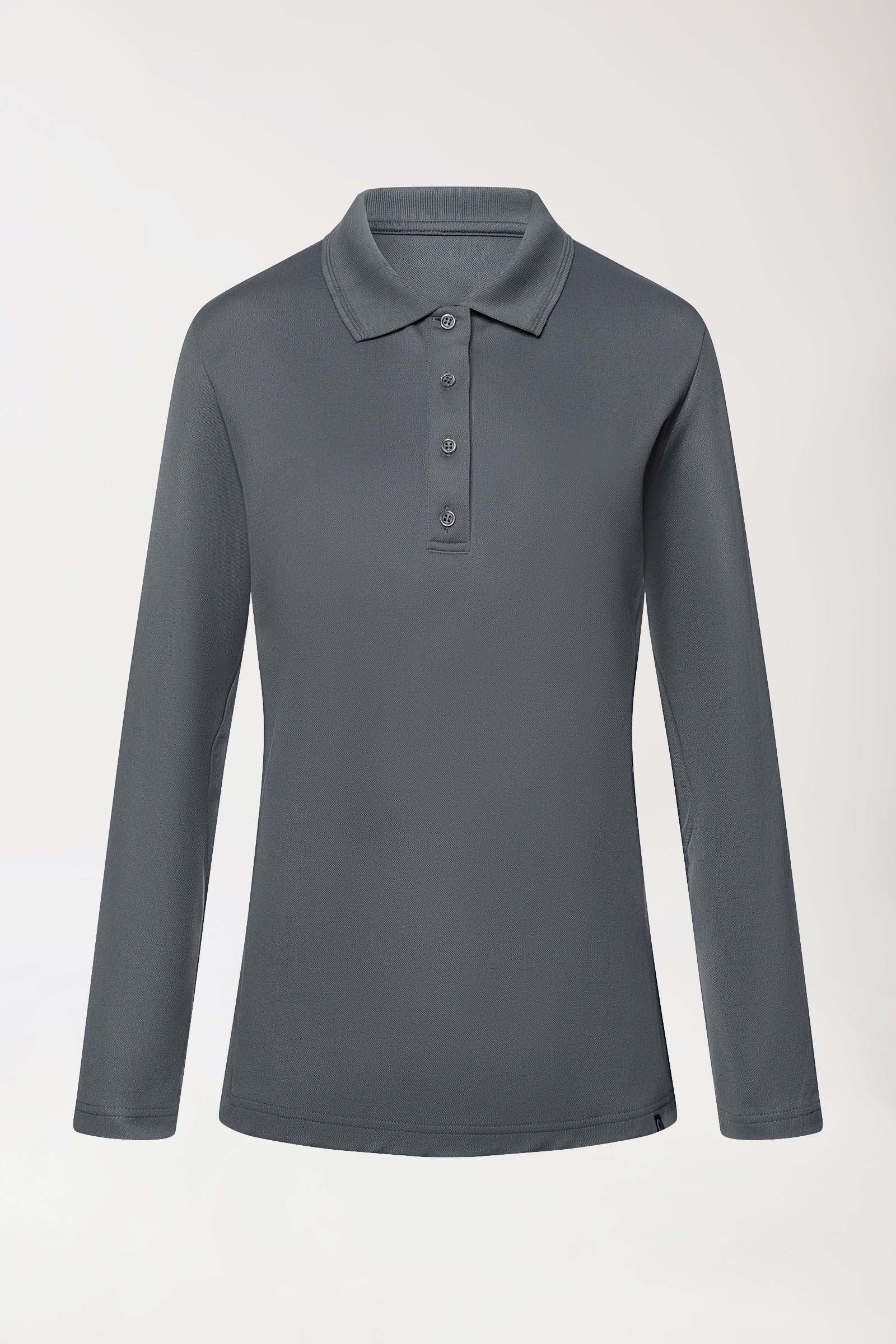 COMFY FLEX stretch longsleeve dames double face piqué - polokraag steengrijs, Voorzijde view 