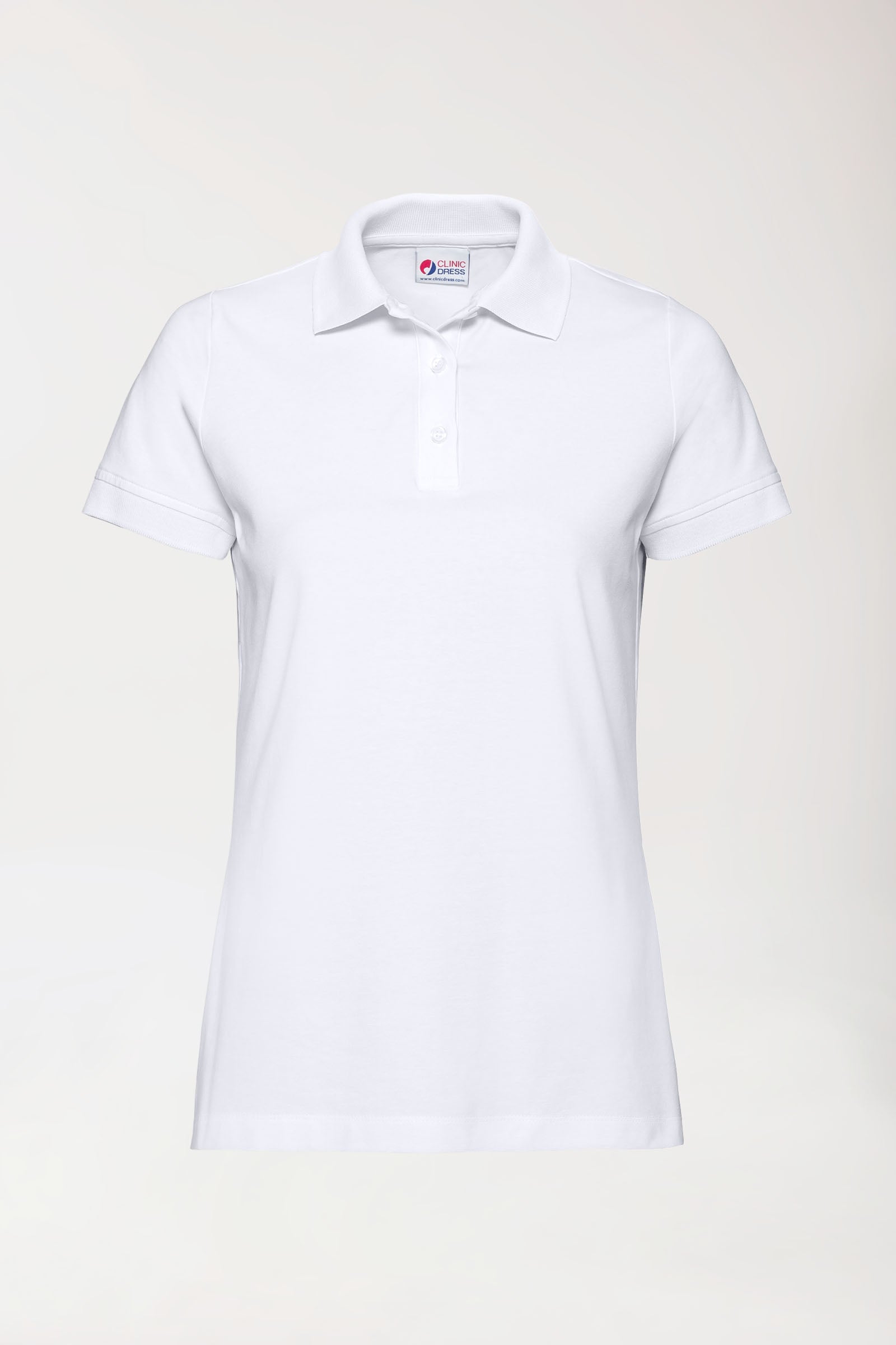 Stretch shirt dames - polokraag-knoopsluiting wit