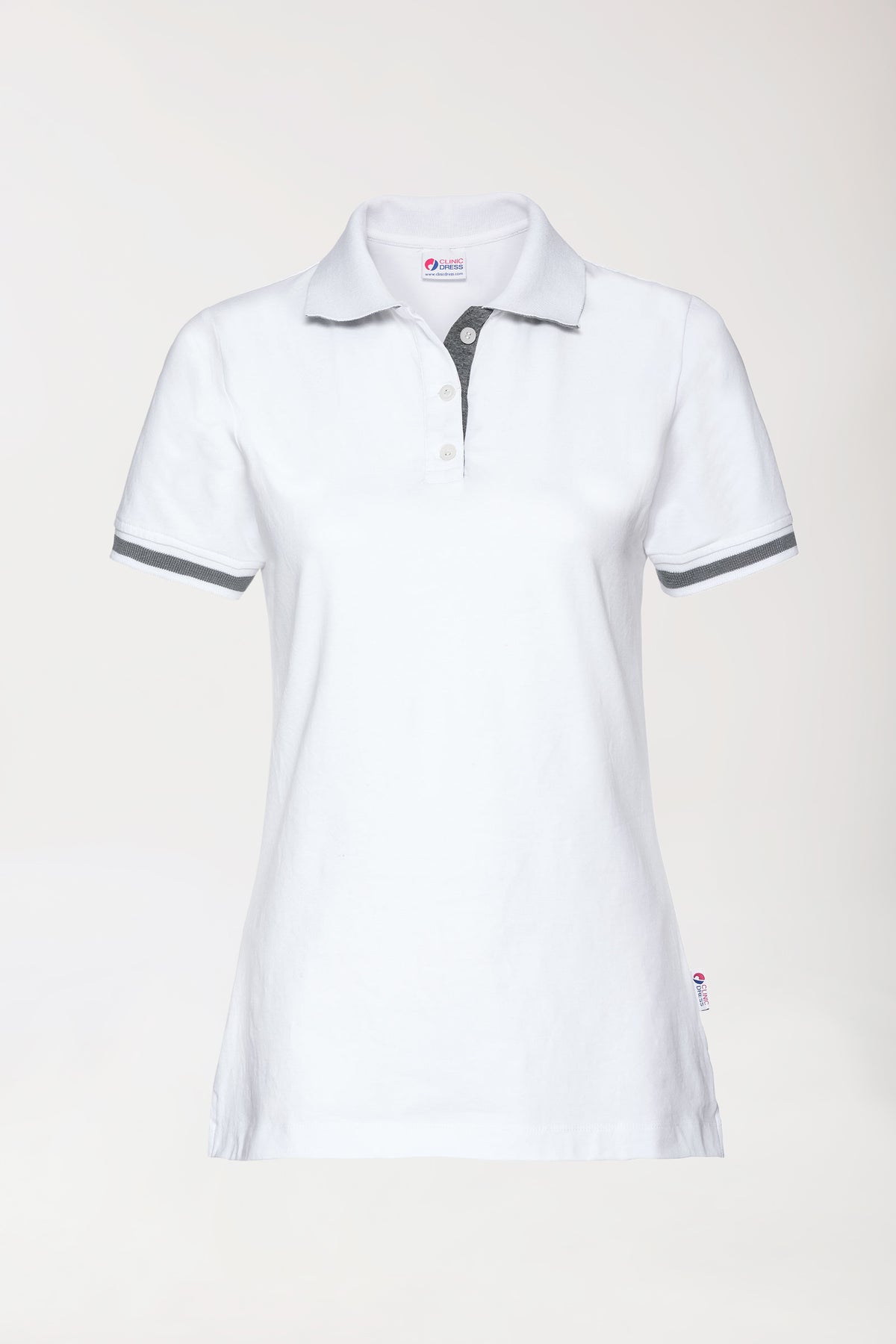 Stretch shirt dames - polokraag wit/donkergrijs melange, Voorzijde view 