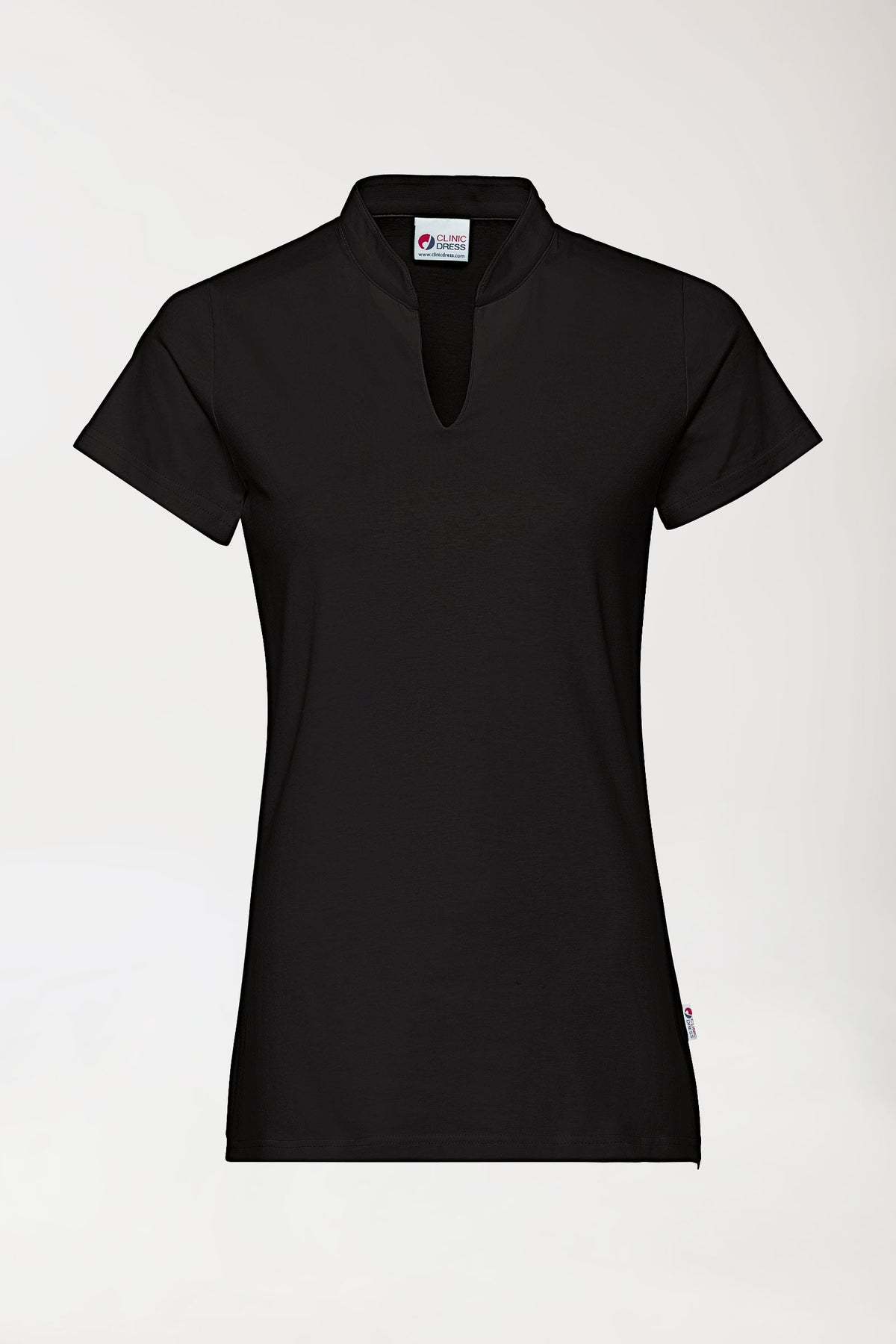Stretch shirt dames - opstaande kraag zwart, Voorzijde view 
