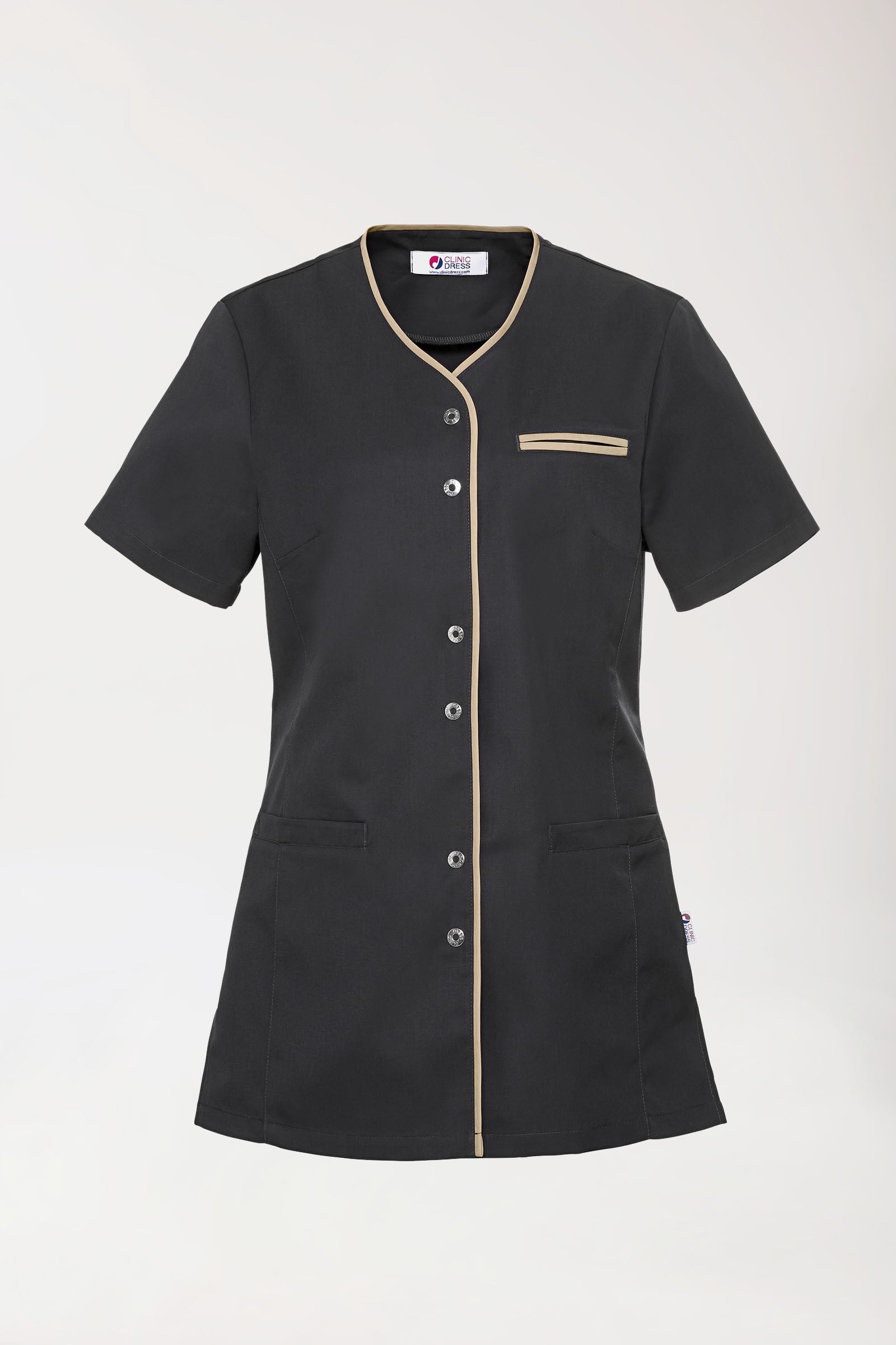 Beauty tuniek dames - met knoopsluiting antraciet/bisquit, Voorzijde view 