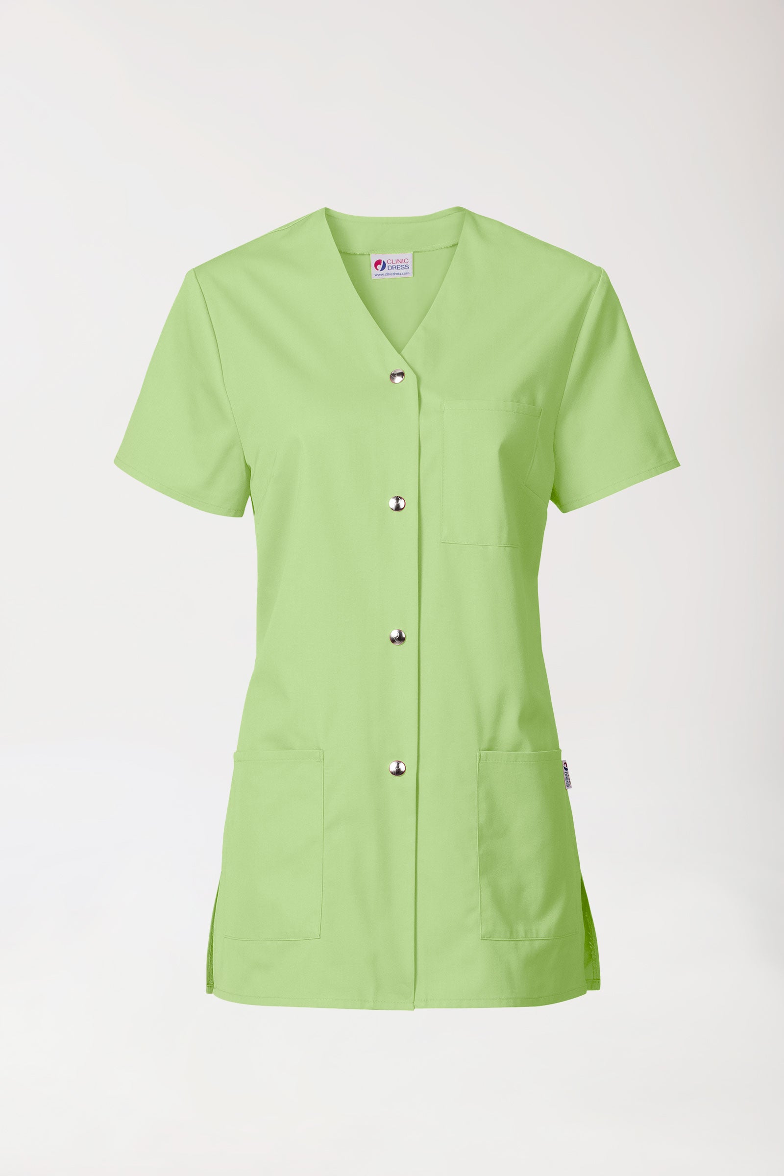 Beauty tuniek dames - met knoopsluiting appelgroen, Voorzijde view 