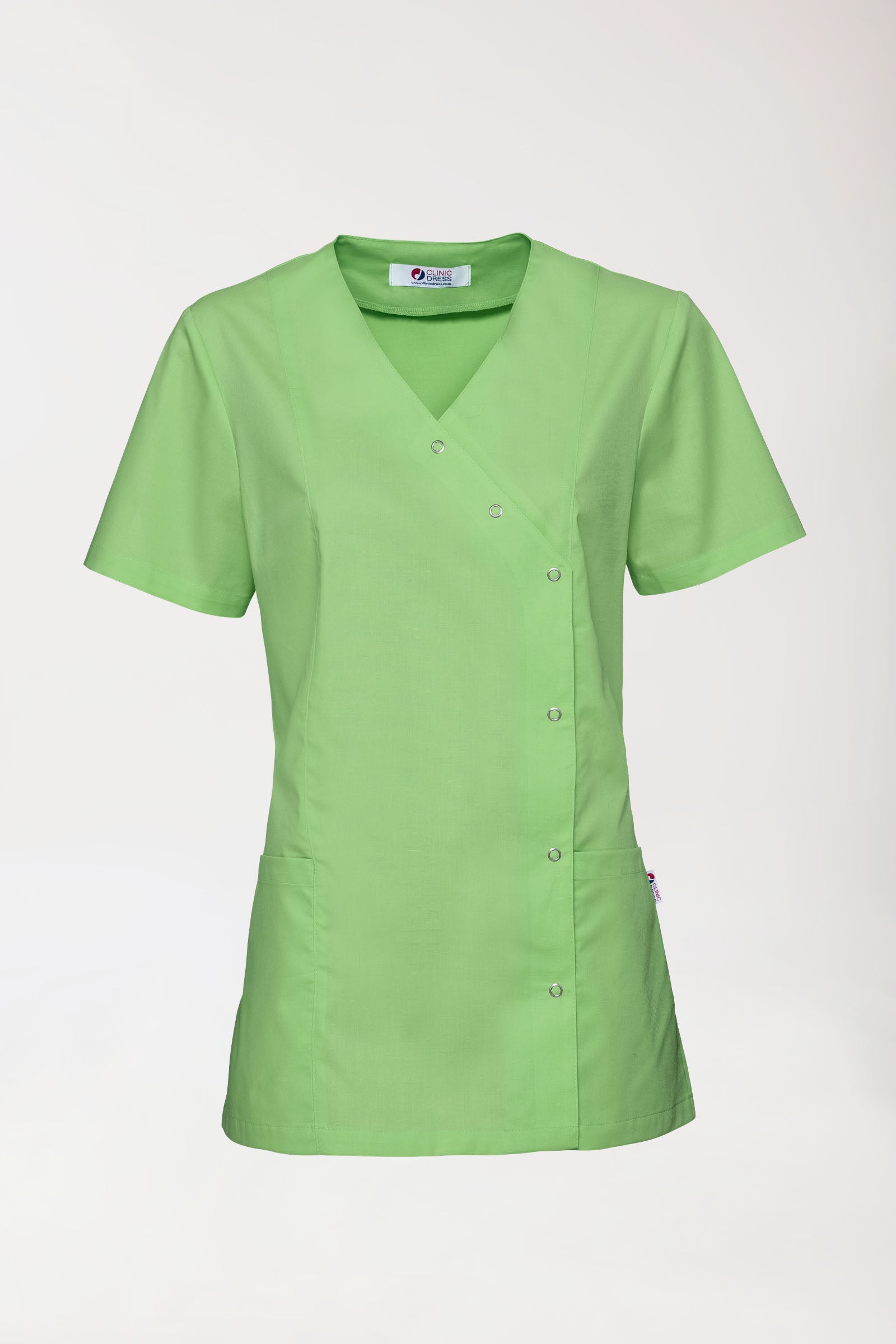 Stretch tuniek dames - met knoopluiting appelgroen, Voorzijde view 