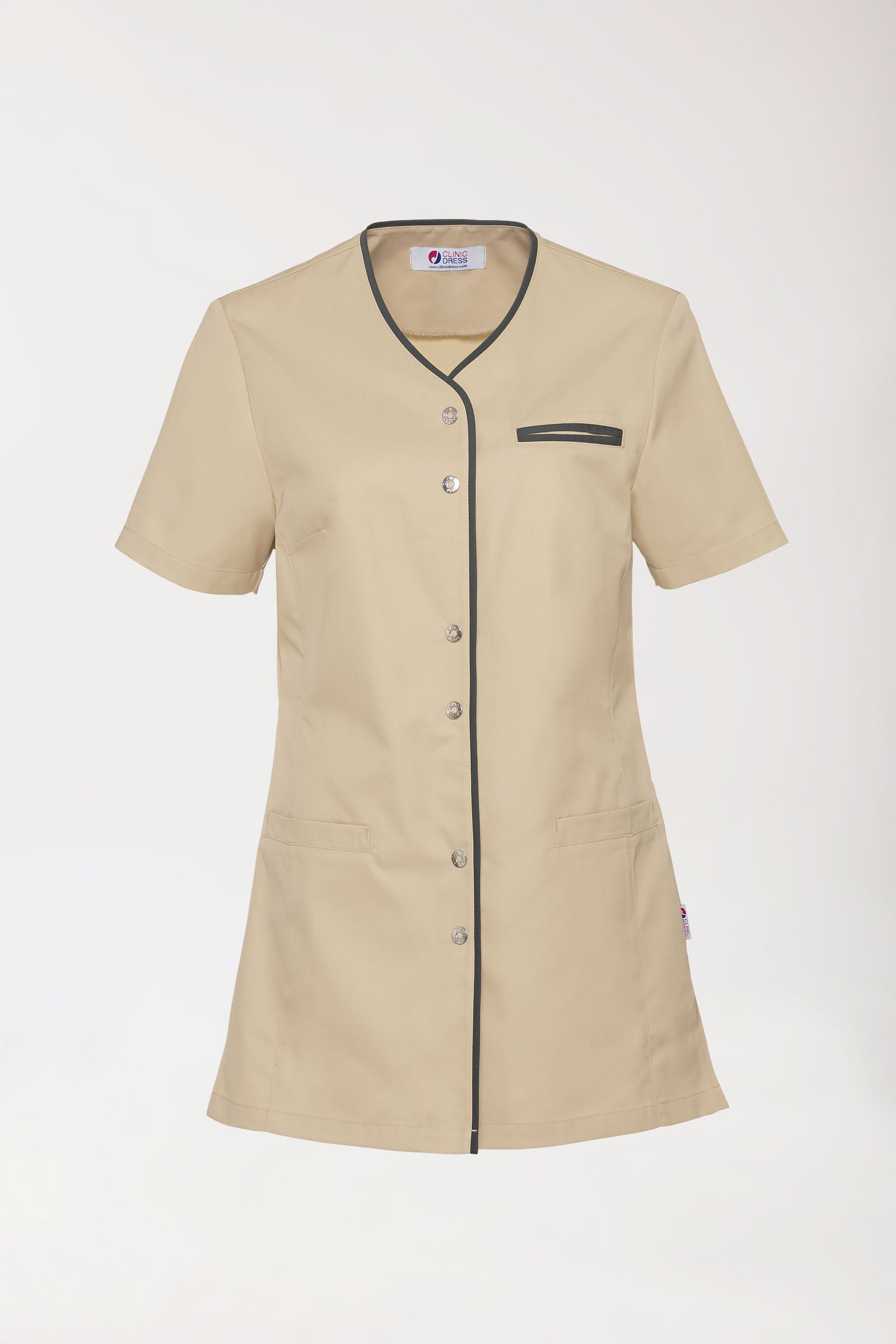 Beauty tuniek dames - met knoopsluiting bisquit/antraciet, Voorzijde view 