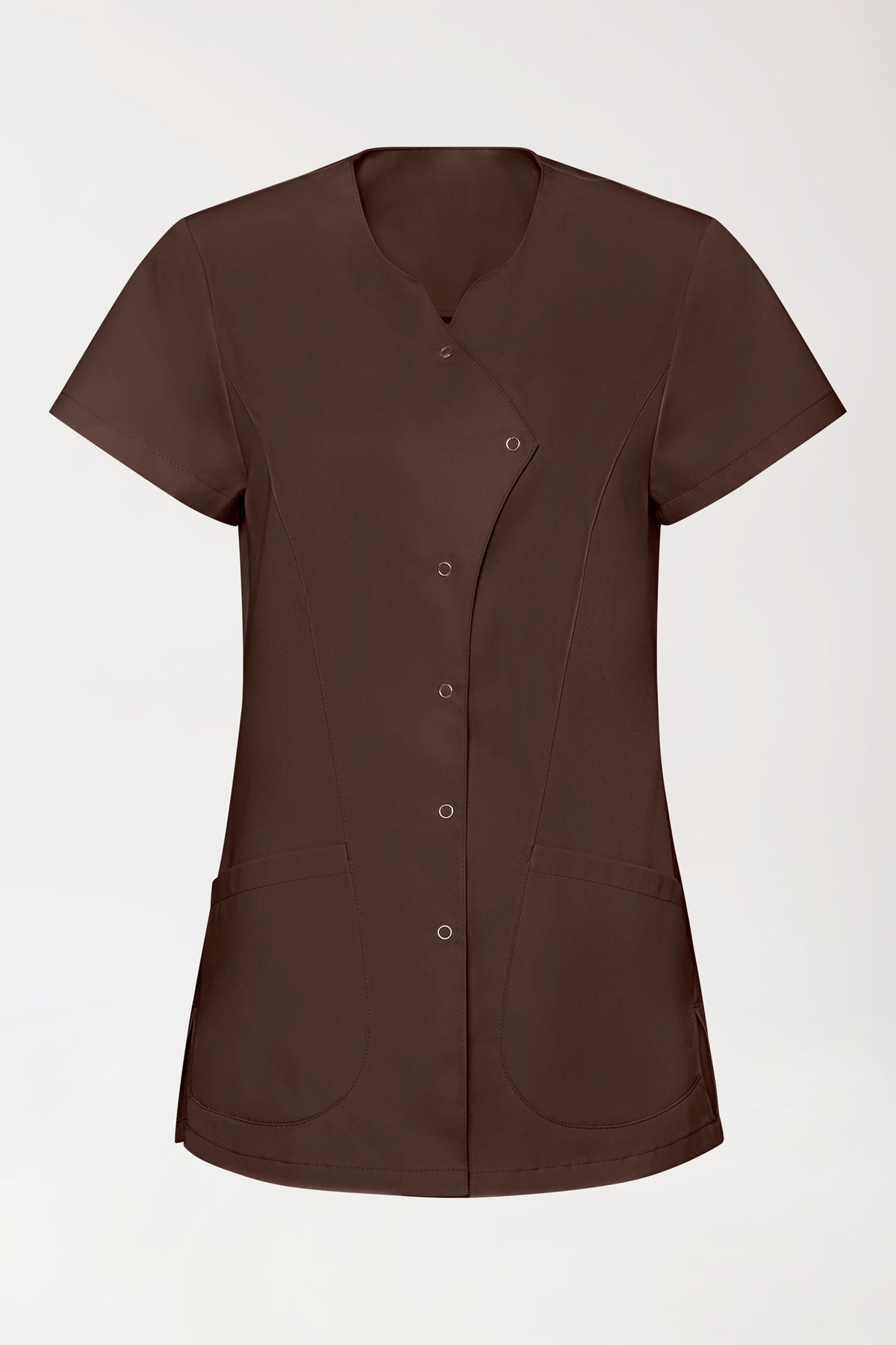 GREEN Stretch tuniek dames - asymetrische knoopsluiting coffee, Voorzijde view 
