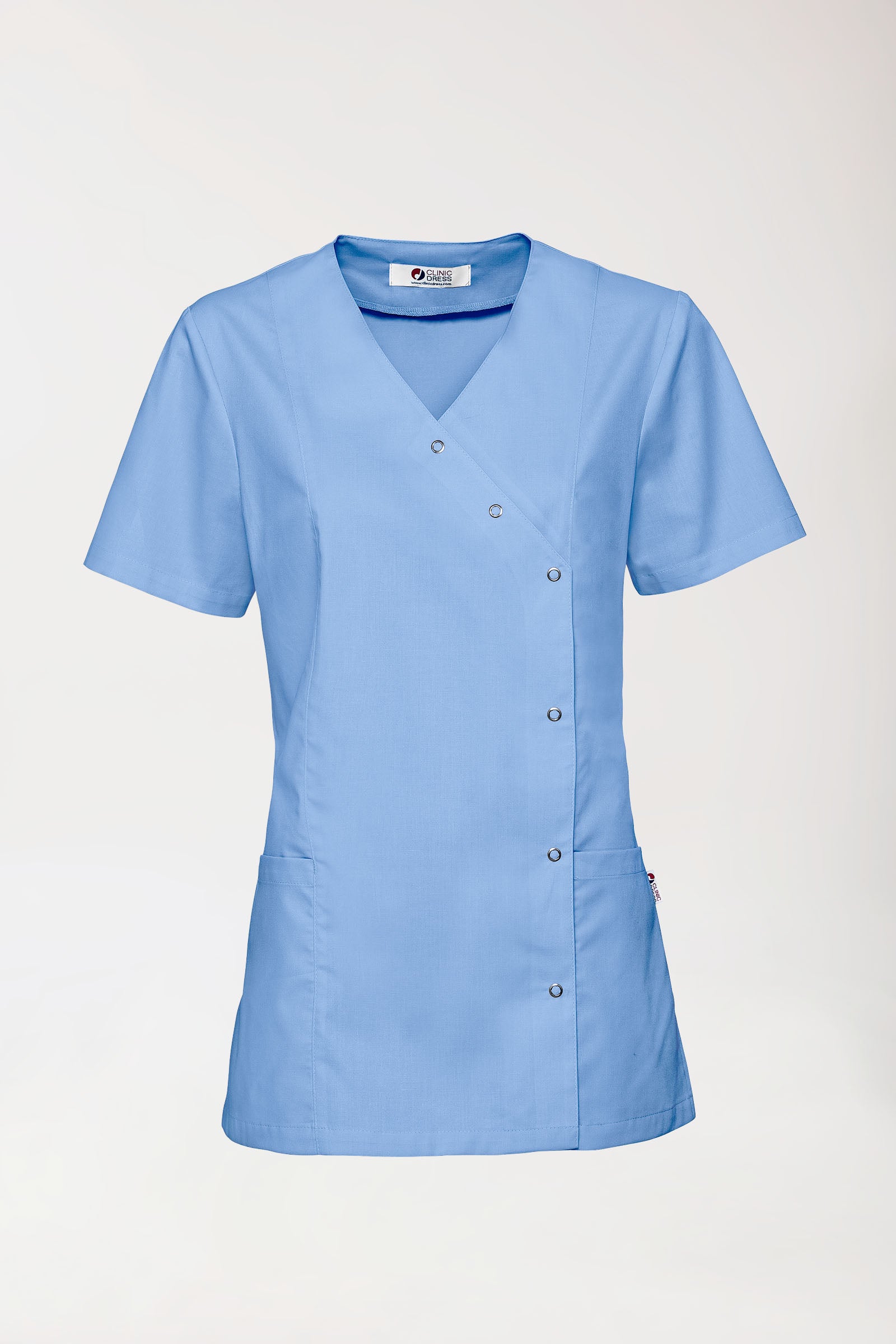 Stretch tuniek dames - met knoopluiting hemelsblauw