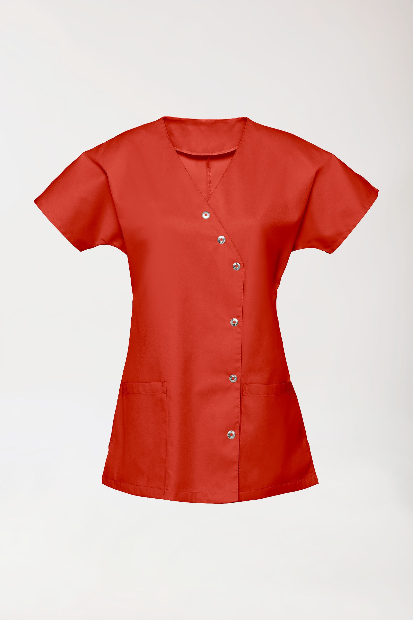 Tuniek dames - asymmetrische knoopsluiting mandarijnrood