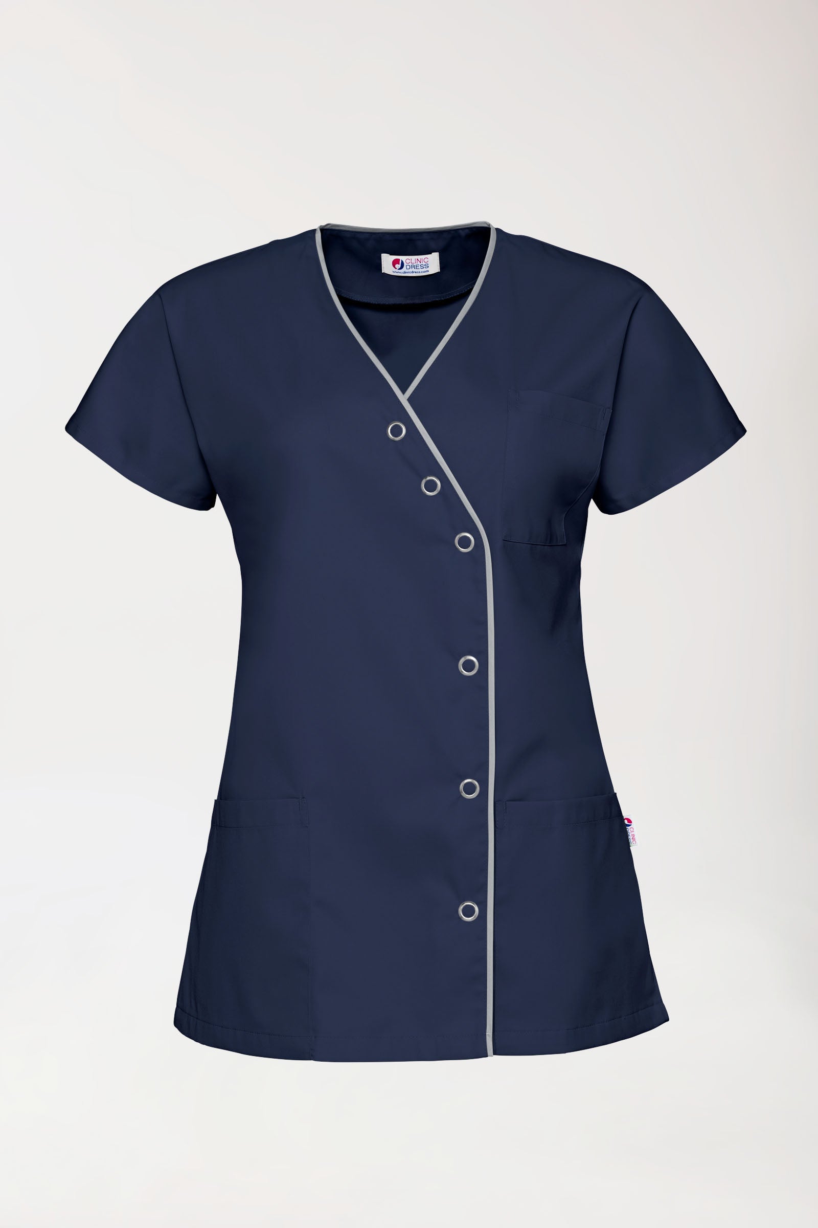Beauty tuniek dames - asymmetrische knoopsluiting navy/grijs, Voorzijde view 