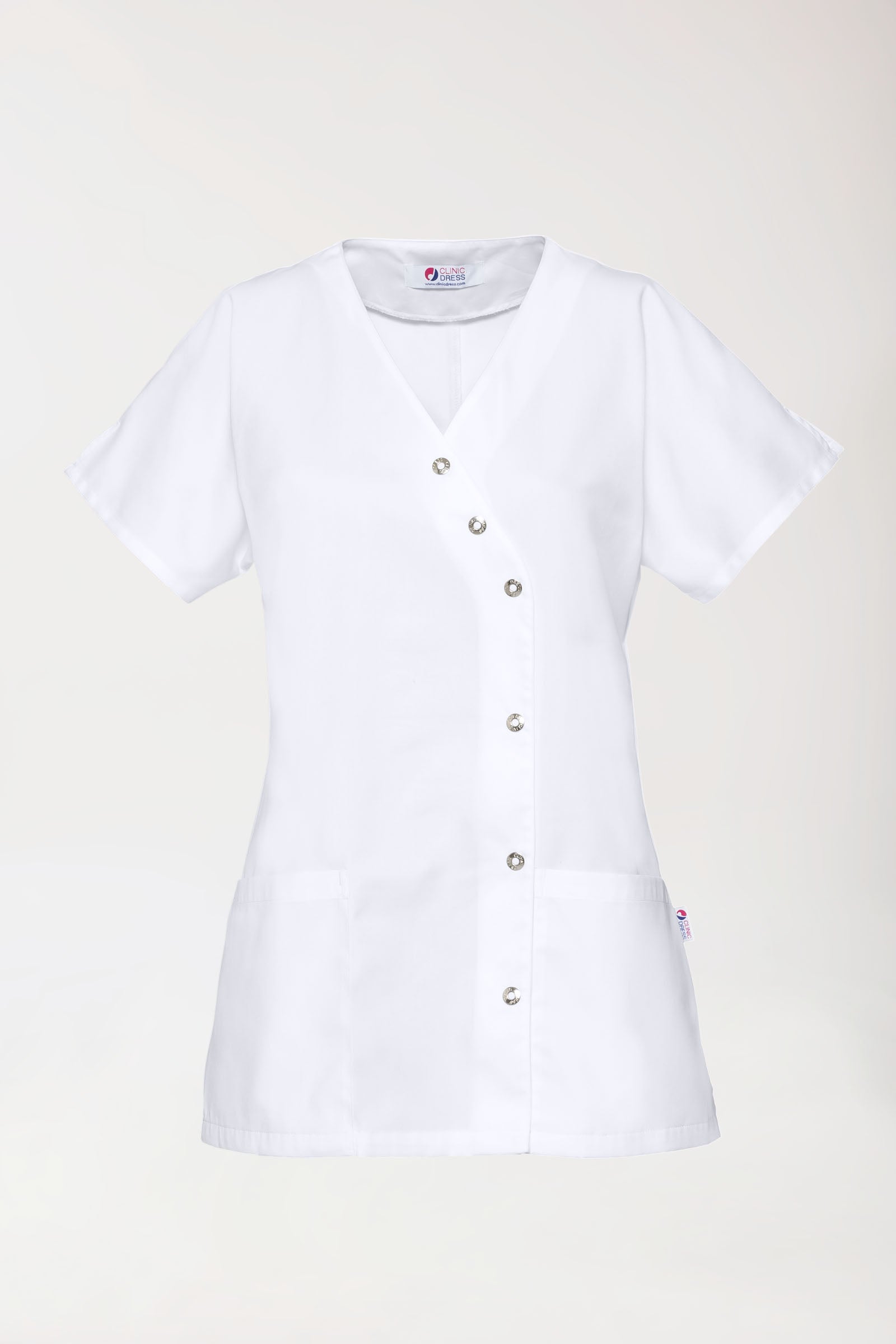 Beauty tuniek dames - asymmetrische knoopsluiting wit