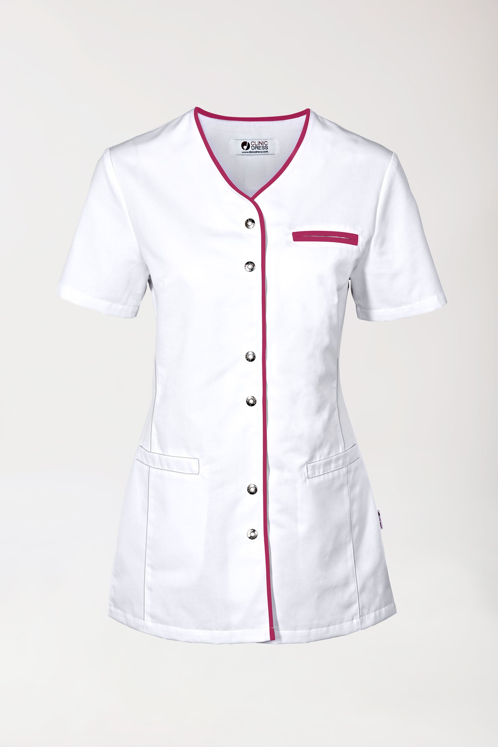 Beauty tuniek dames - met knoopsluiting wit/berry, Voorzijde view 