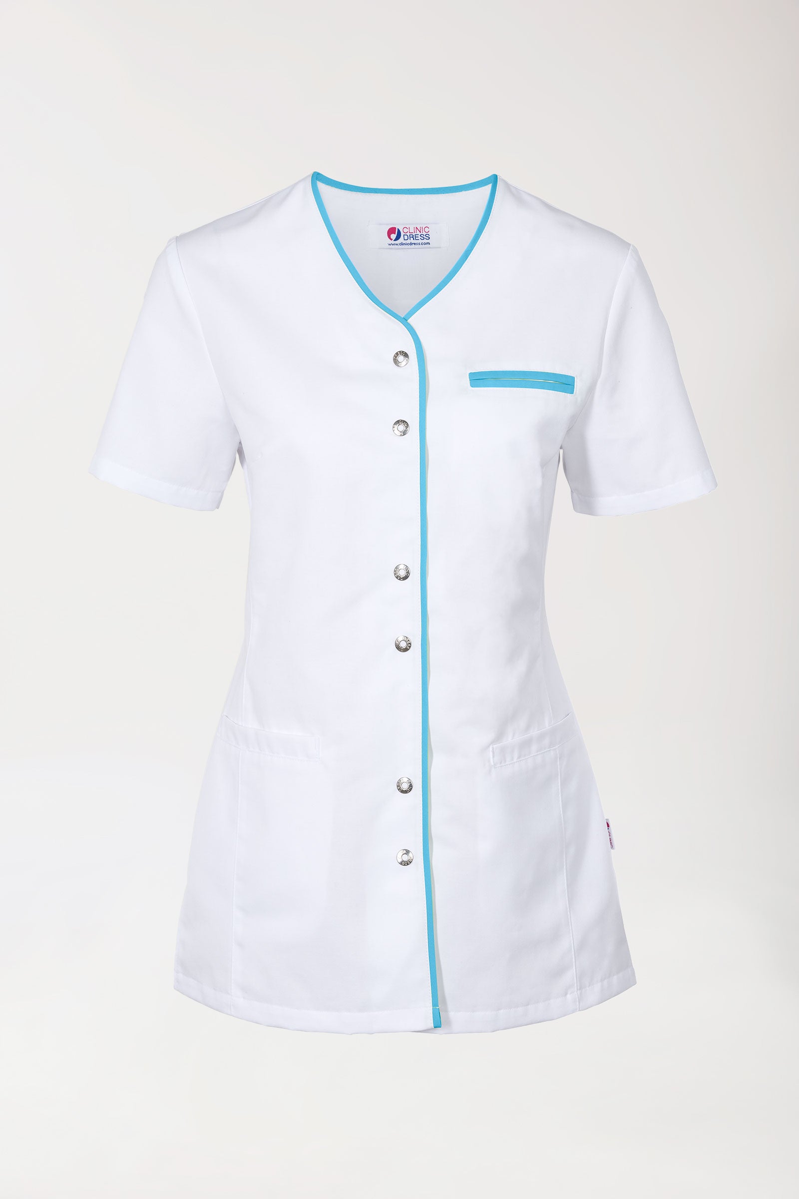 Beauty tuniek dames - met knoopsluiting wit/turquoise