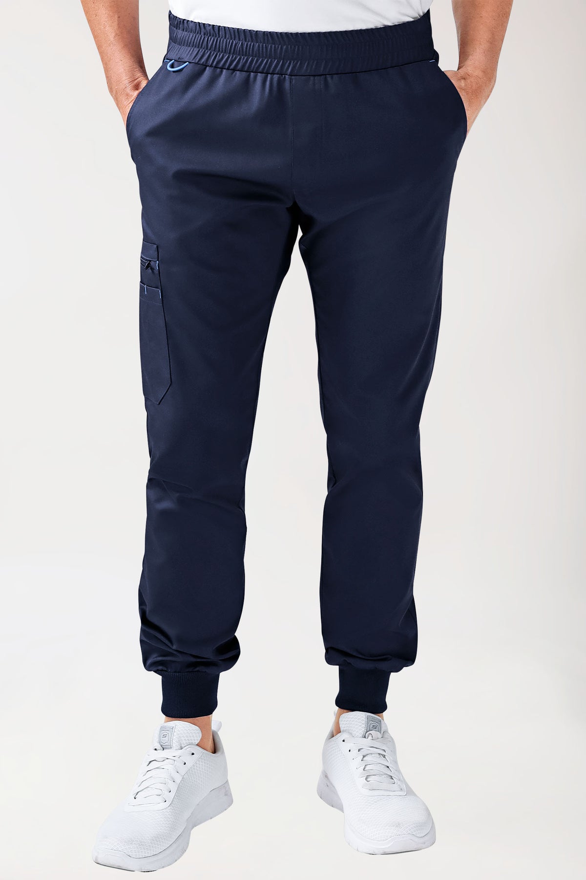 CLINIC STRETCH broek heren - zoom met elastische boord navy/hemelsblauw, Voorzijde view 