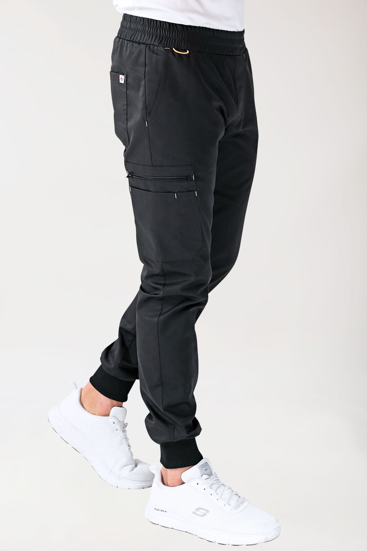 CLINIC STRETCH broek heren - zoom met elastische boord zwart/geel, Voorzijde view 