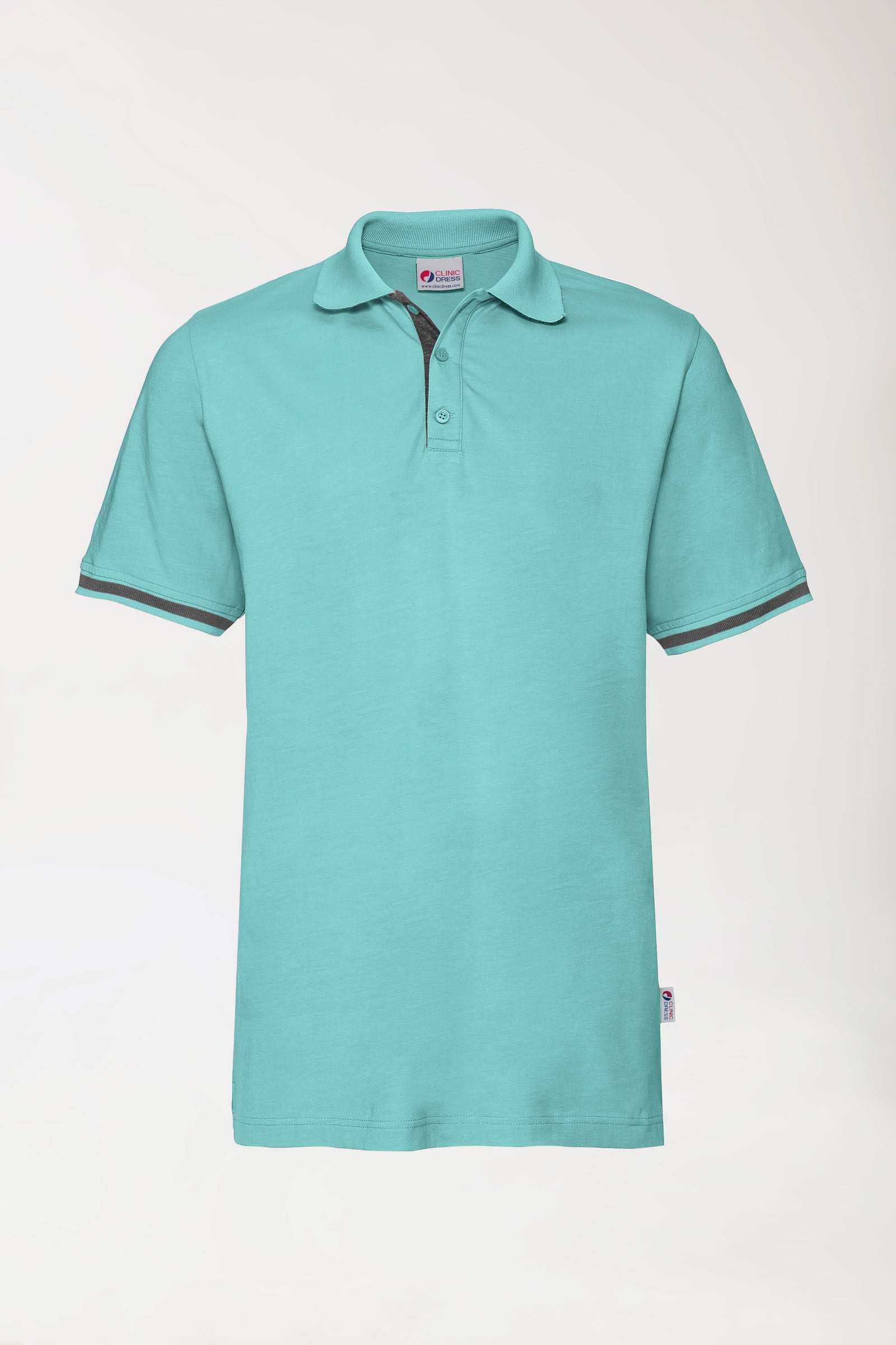 Stretch shirt heren - polokraag aqua green/donkergrijs melange, Voorzijde view 