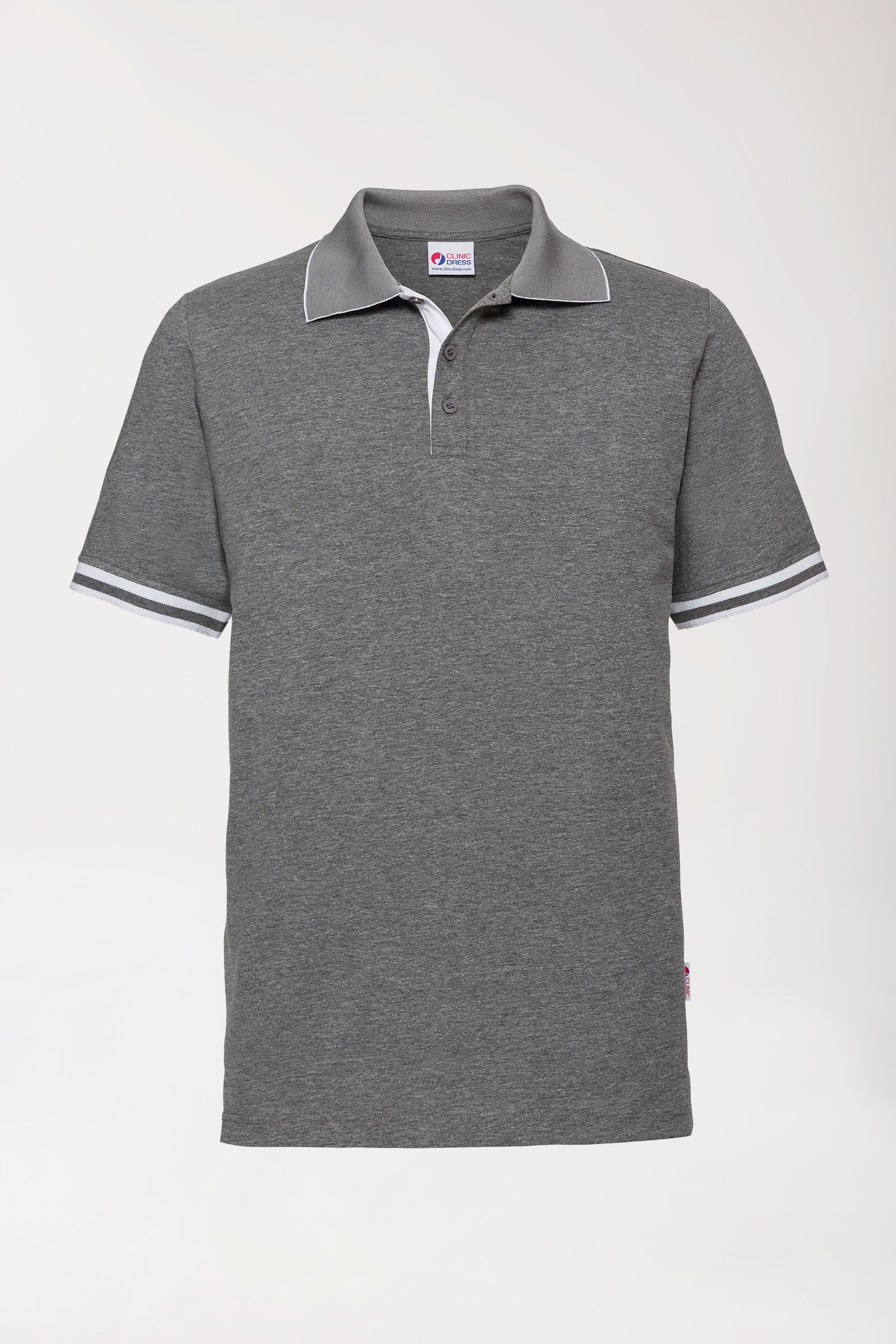 Stretch shirt heren - polokraag-knoopsluiting- donkergrijs melange/wit, Voorzijde view 