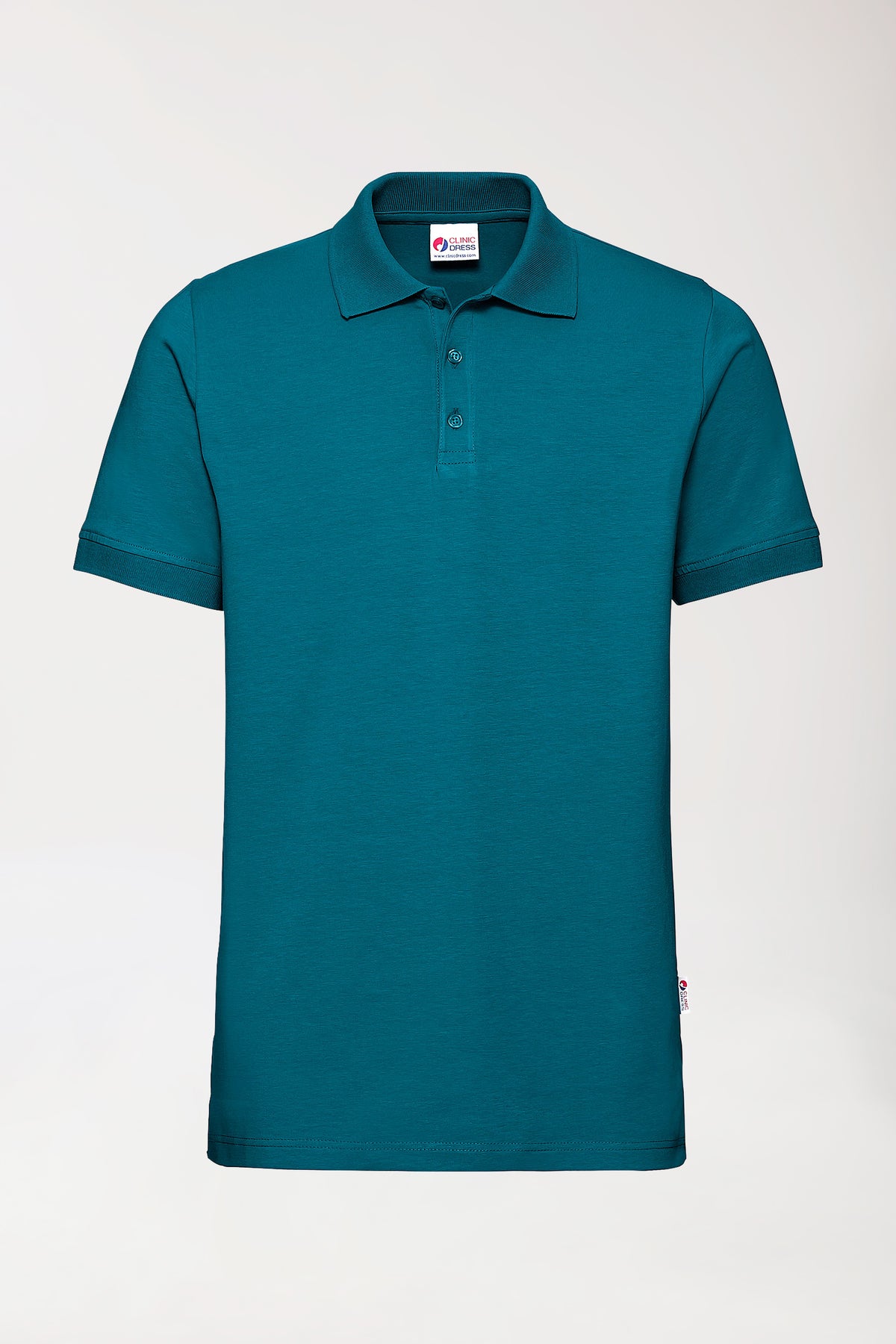 Stretch shirt heren - polokraag-knoopsluiting petrol, Voorzijde view 