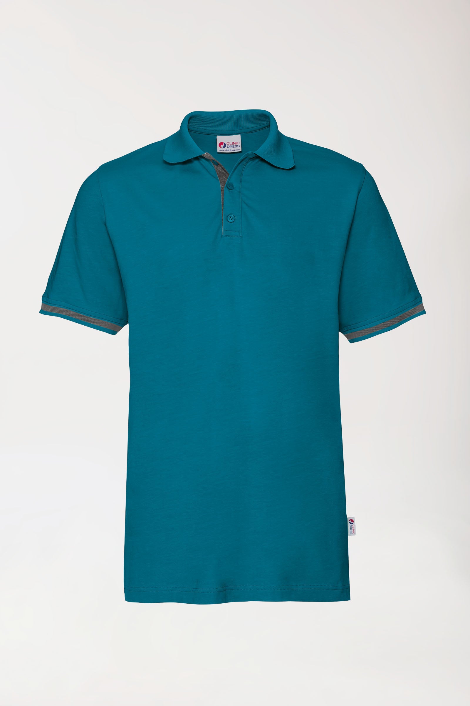 Stretch shirt heren - polokraag petrol/donkergrijs melange, Voorzijde view 