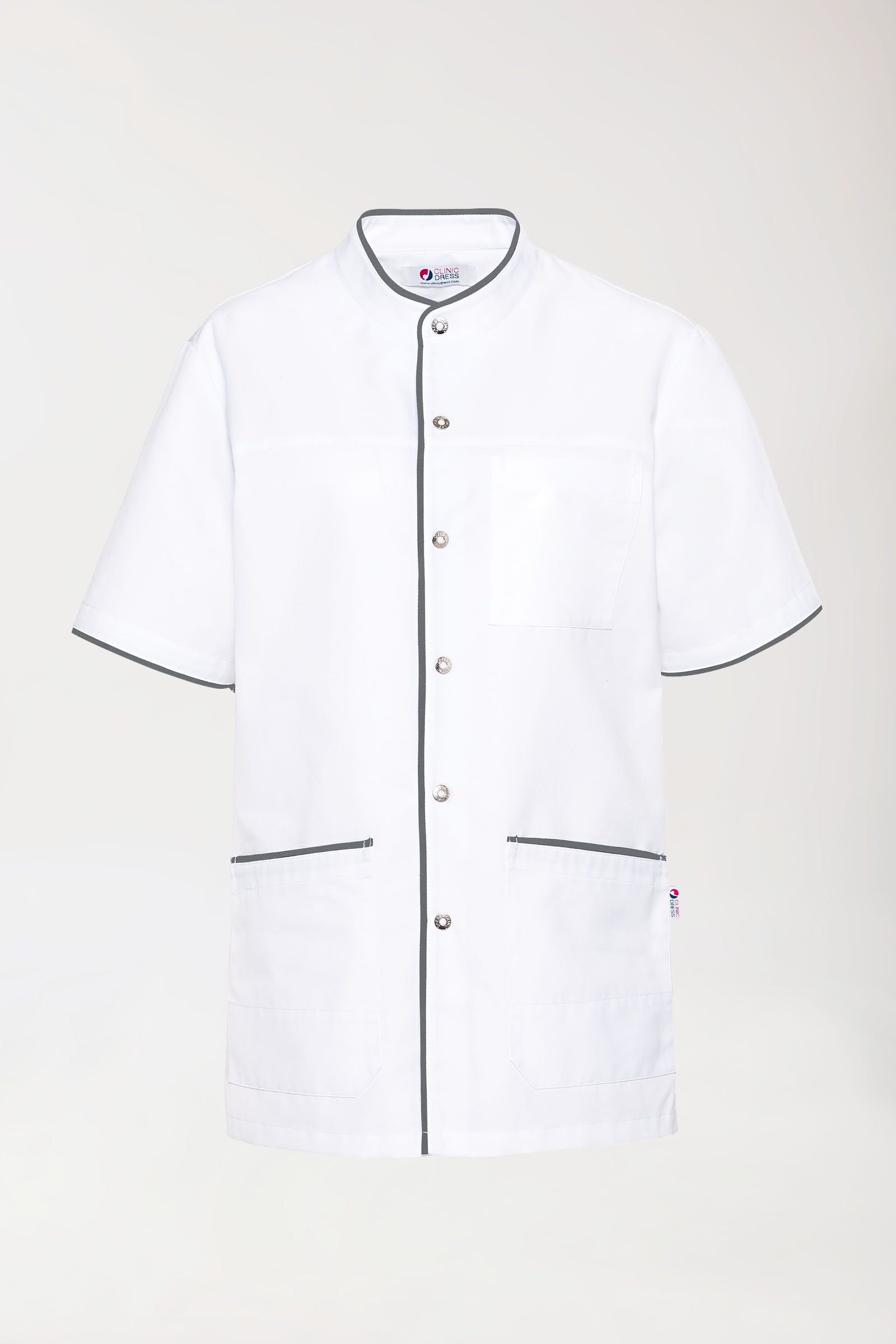 Beauty tuniek heren - met knoopsluiting wit/antraciet, Voorzijde view 