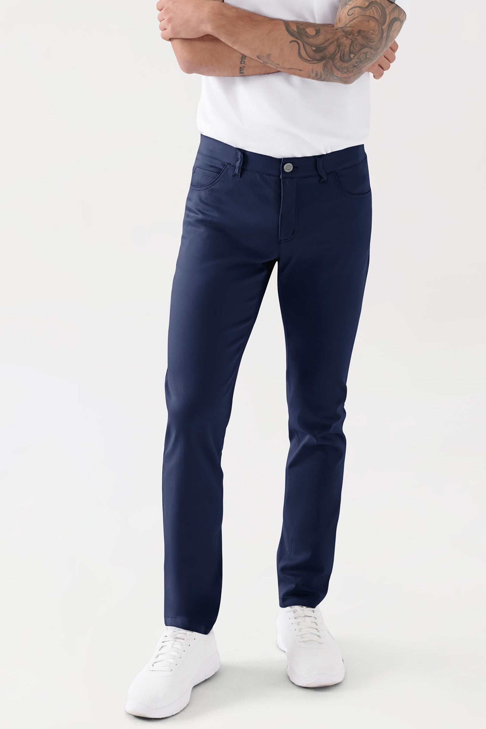 COMFY FLEX 5-pocket broek heren - slanke pijp navy, Voorzijde view 