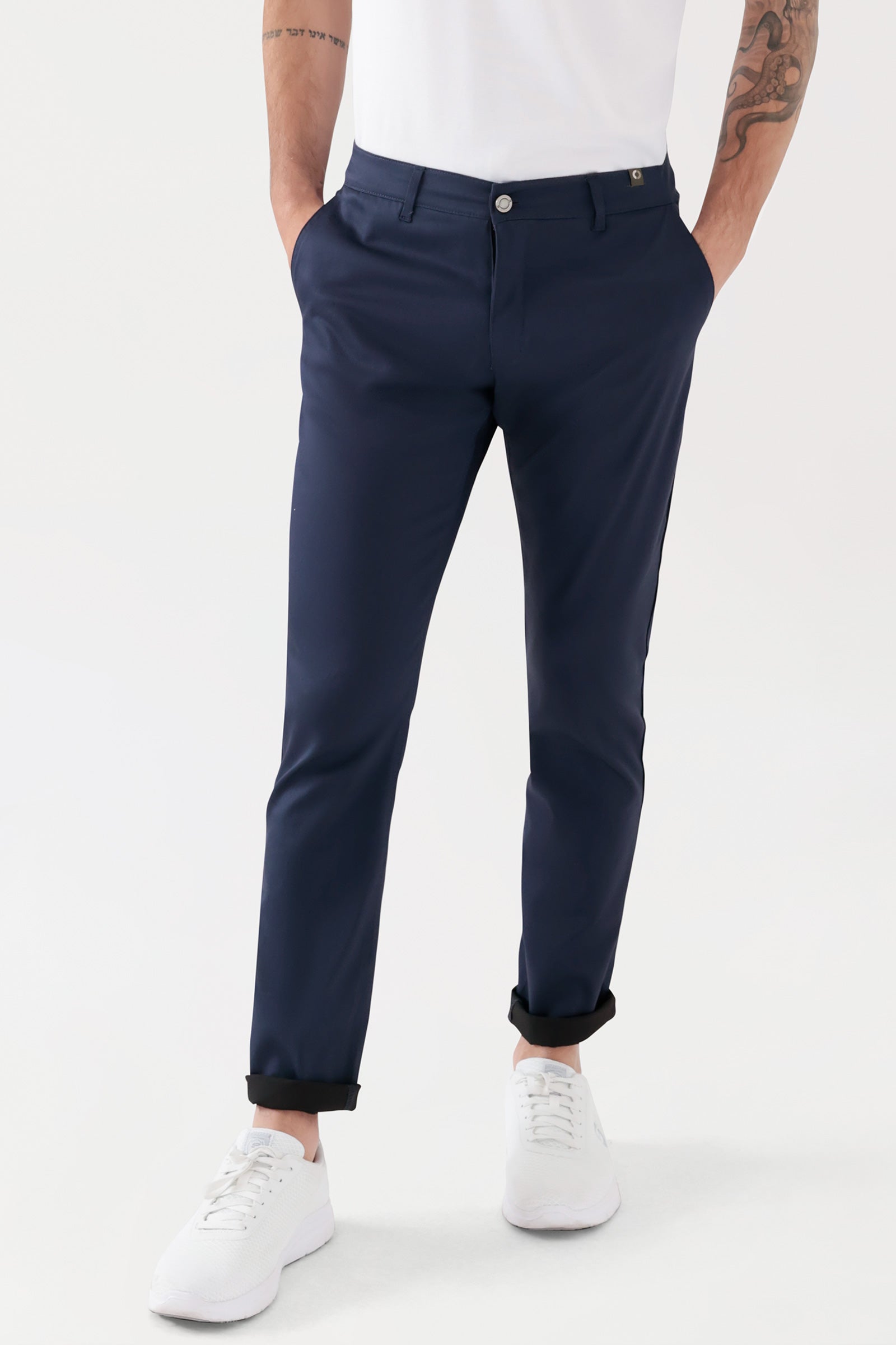 COMFY FLEX broek heren - chino stijl navy, Voorzijde view 