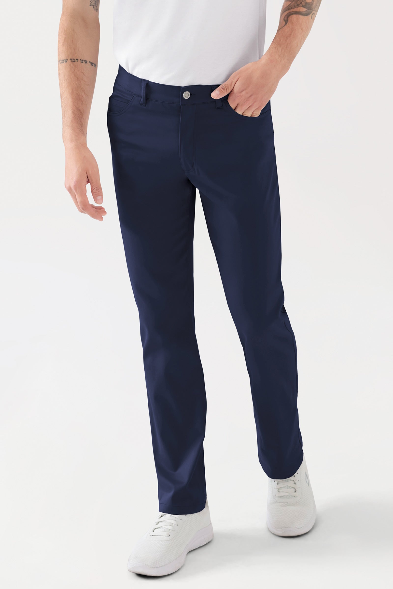 COMFY FLEX 5-pocket broek heren - rechte pijp navy, Voorzijde view 