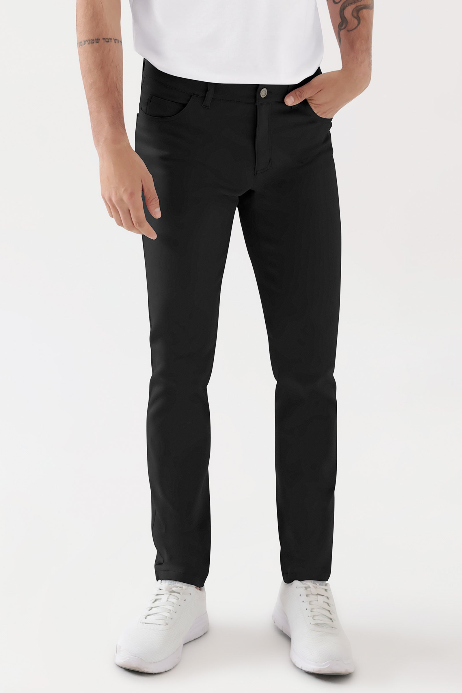 COMFY FLEX 5-pocket broek heren - slanke pijp zwart, Voorzijde view 