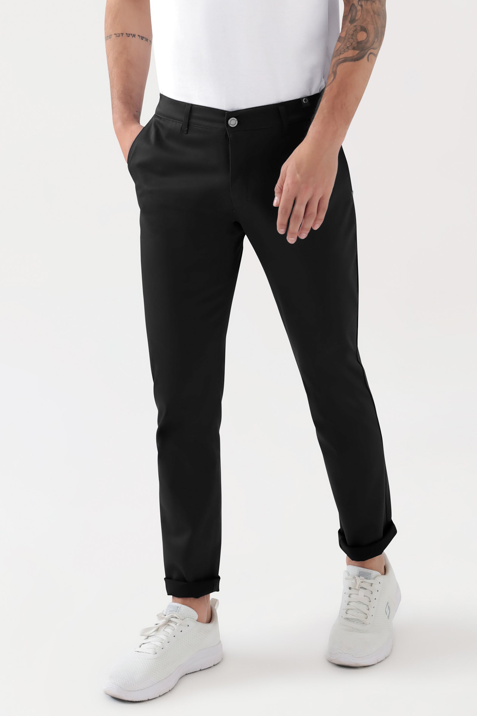 COMFY FLEX broek heren - chino stijl zwart, Voorzijde view 