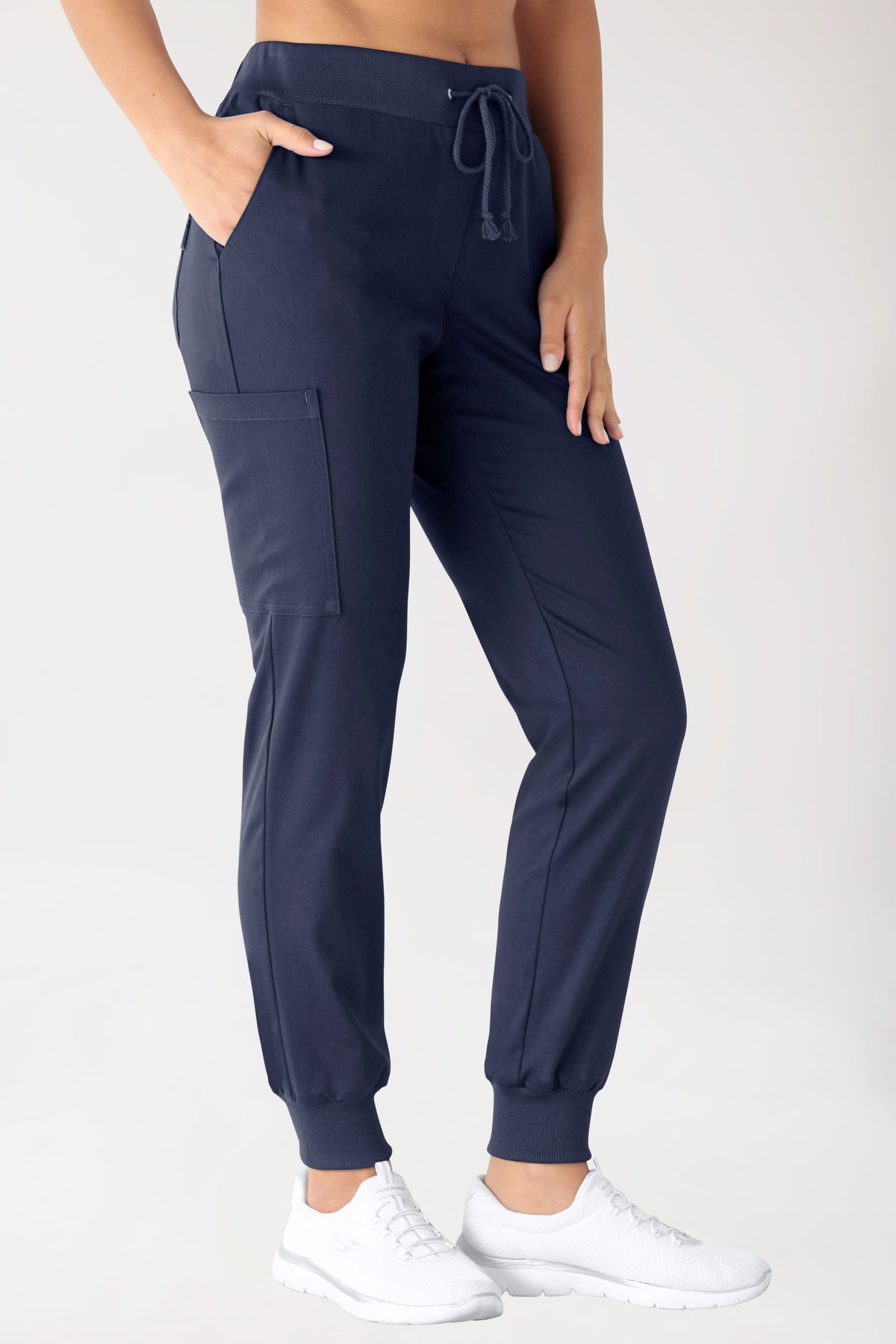 Stretch broek dames - jogpants navy, Voorzijde view 