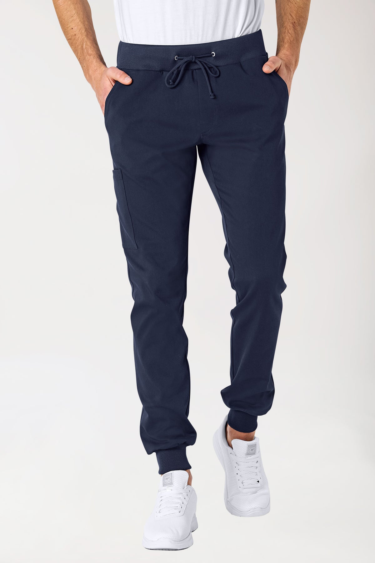 Stretch broek heren - jogpants navy, Voorzijde view 