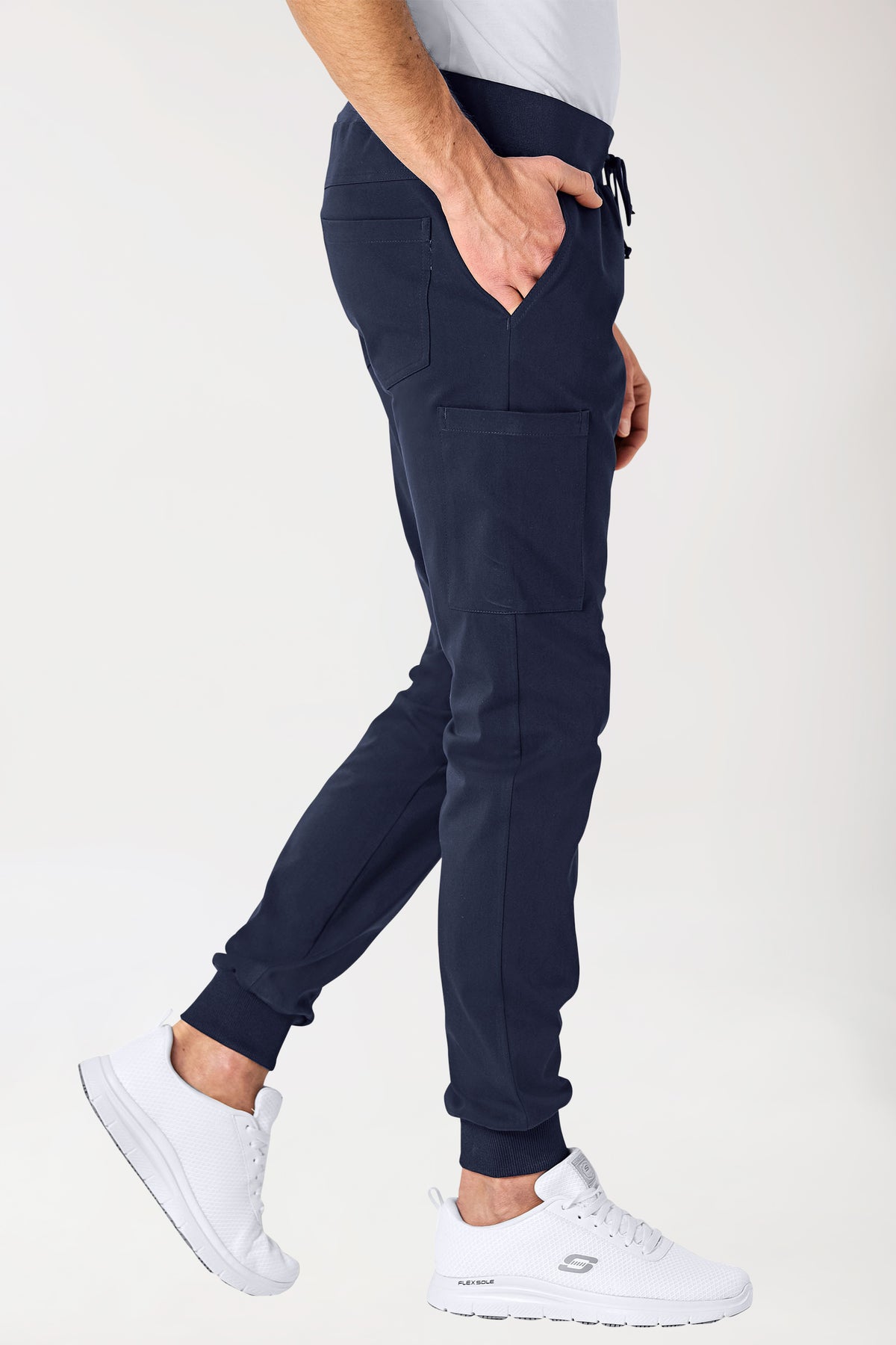 Stretch broek heren - jogpants navy, Voorzijde view 
