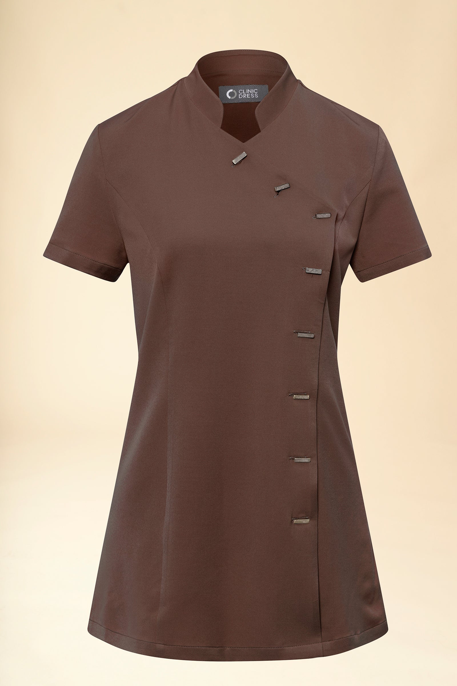 KAERE tuniek dames - asymetrische knoopsluiting coffee, Voorzijde view 