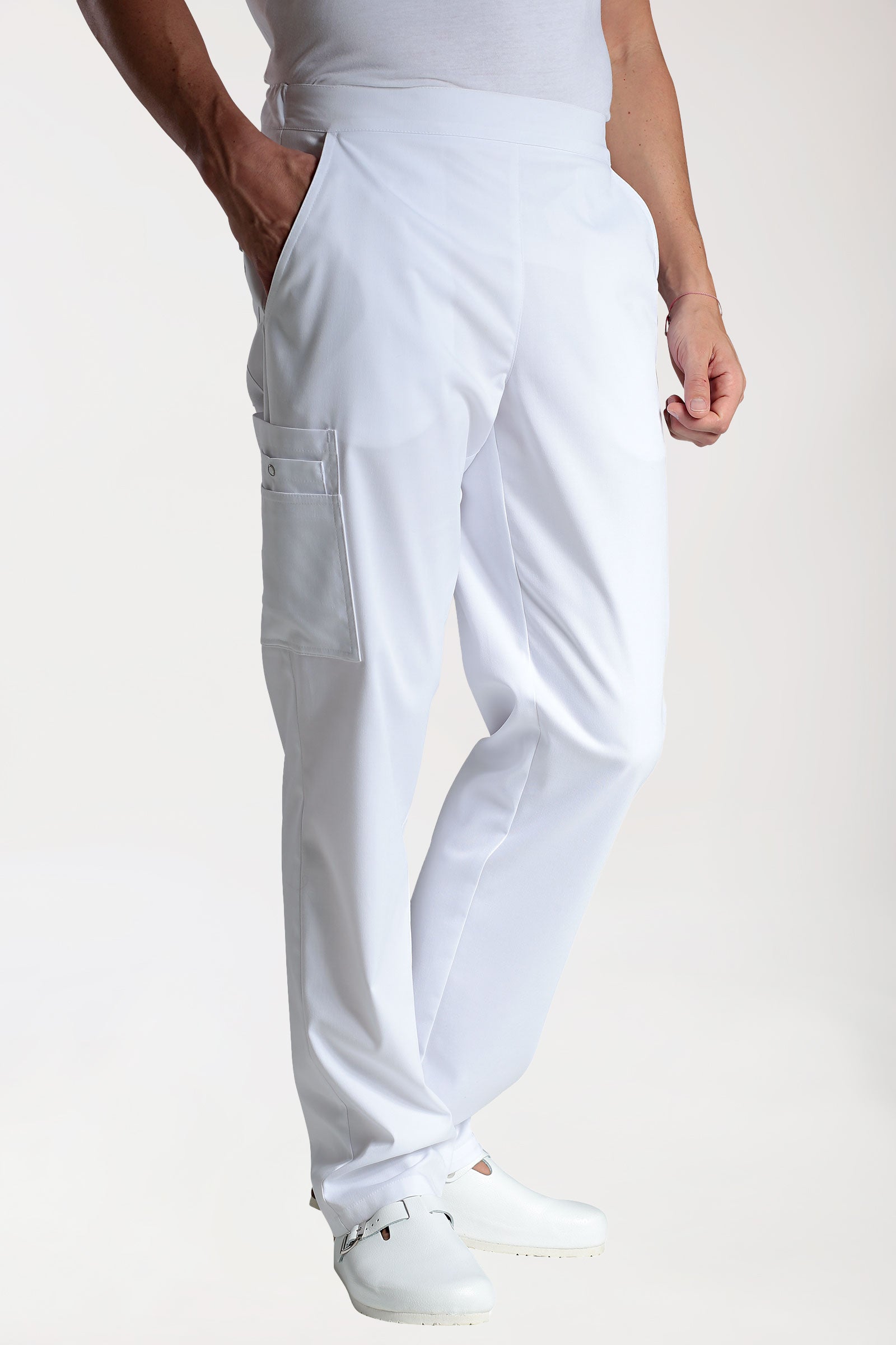 CLINIC STRETCH broek uniseks - met beenzak wit