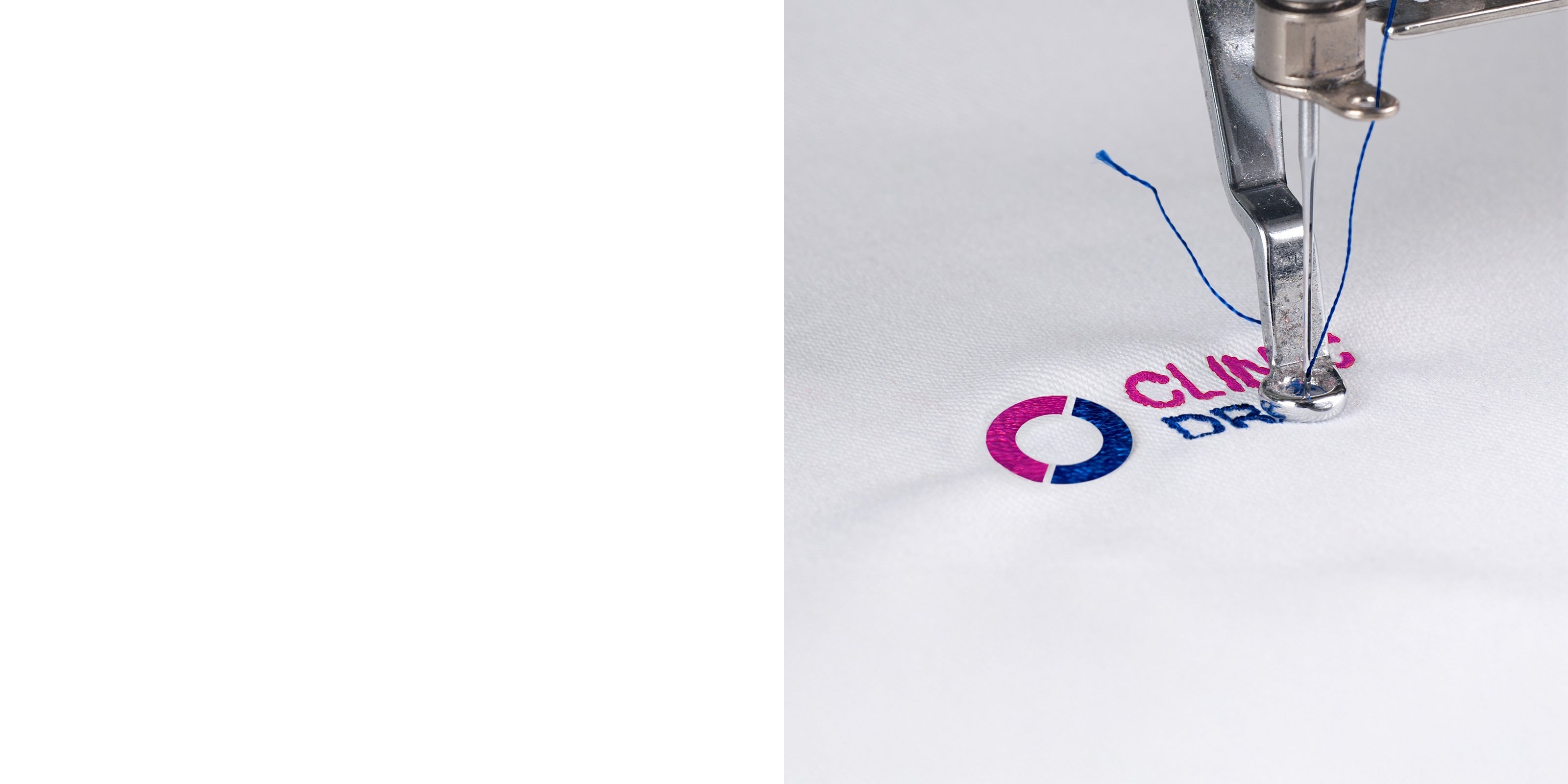 Nahaufnahme von einem Logo, welches sich im Stick-Prozess befindet.